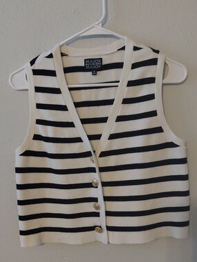 Striped Sleeveless Cardigan Vest - Black & White